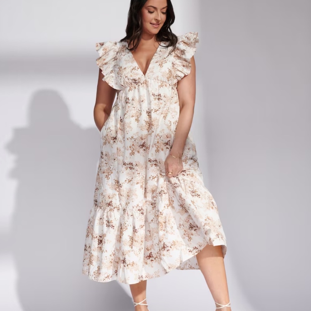 Abercrombie and fitch white flutter sleeve tiered maxi dress NWT size XL